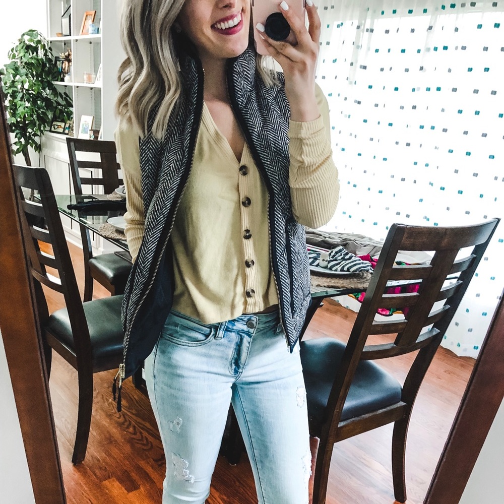 J. Crew Herringbone Puffer Vest XXS - Picture 7 of 8
